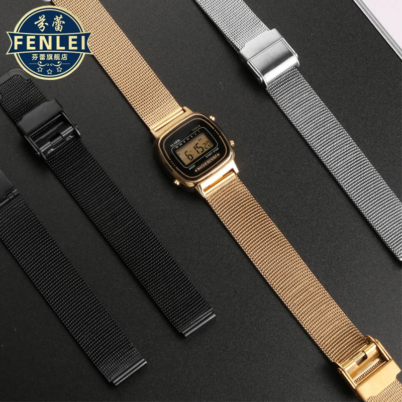 For Casio Small Square Retro Watch LA670 LA680 LA690 Men Watch Strap Women's Stainless steel Watchband 13mm 14mm Milan mesh belt