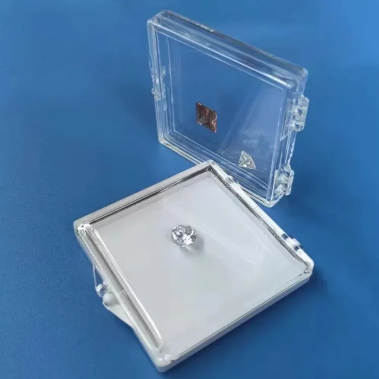 Acrylic Diamonds Storage Box Transperant Gem Stone Packaging Box Black and White Sponge Pad Bare Stone Jewelry Display Tray