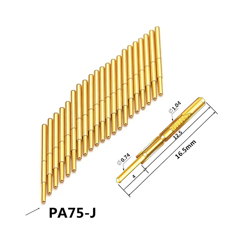 100PCS / Package PA75-J1 Small Round Head Gold-plated Spring Test Pin Needle Tube 1.02MM Length 16.5mm PCB Probe