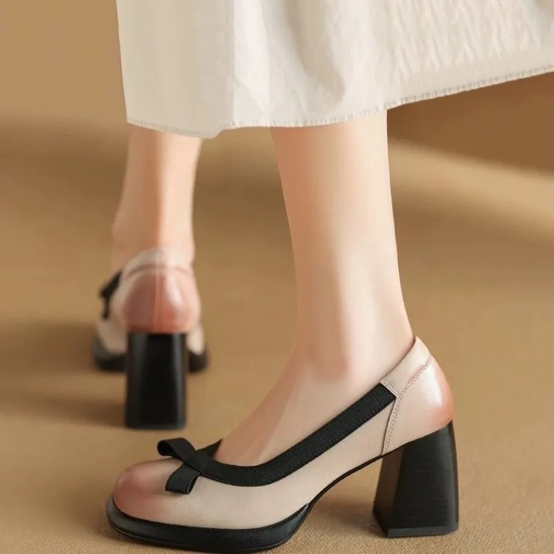 Chunky Block Pumps for Women Slip On Low Heel Closed Round Toe Dress Classic Mid Square Shoes Wedding Party Office Lady Shoes