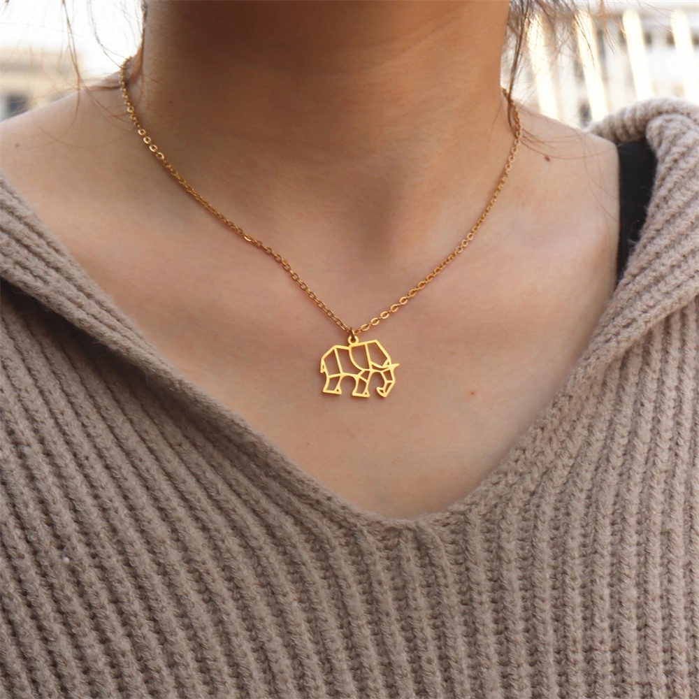 Cute Cat Charm Sloth Butterfly Necklace Origami Animal Koala Bear Elephant Necklaces for Women Girl Gift Stainless Steel Jewelry