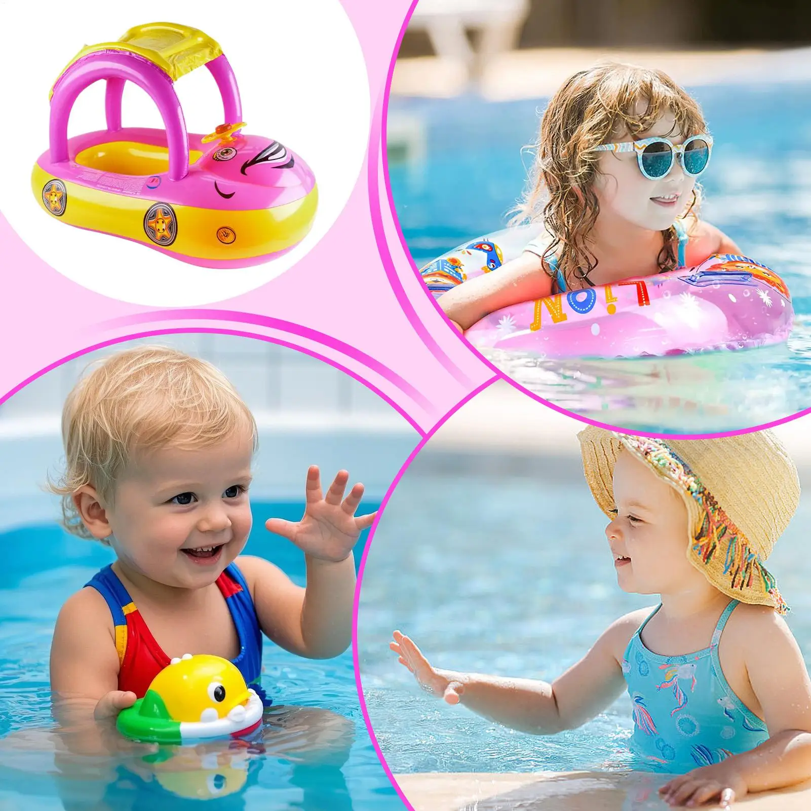 Inflatable Pool Floats ว่ายน้ําแหวนรถรูปร่าง Canopy Flotation TRAINER ของเล่นบังแดดสําหรับของเล่นชายหาดฤดูร้อน