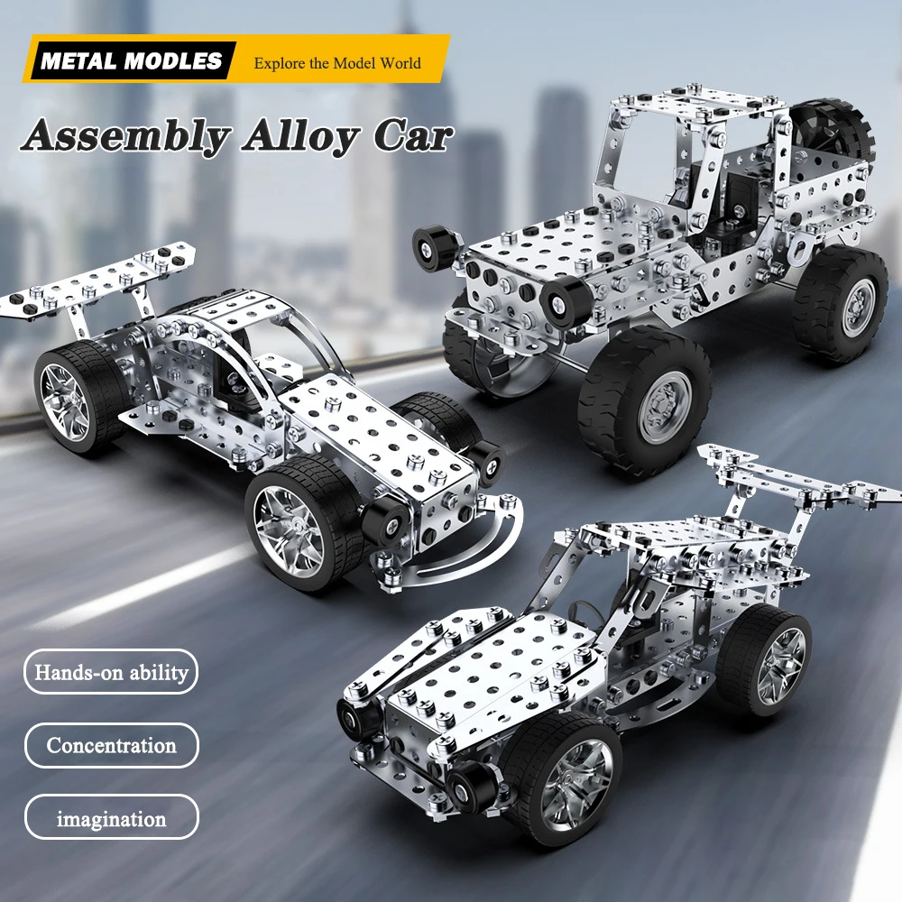 3D Metal Building Block Kit Creative DIY Racing Off-road Vehicle Model Screws And Nuts Disassembly Car Children\'s Education Toys