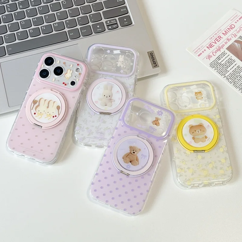 

Cute flower Cartoon Polka Dots Miffy Star Clear Phone Case For iPhone 15 16 17 Pro Max Bear Miffy 360° Rotatable Holder﻿﻿﻿﻿﻿﻿