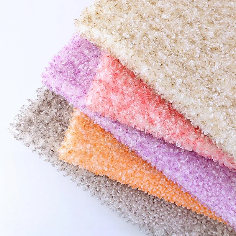 Colorful Rainbow Teddy Curly Sheep Boucle Fleece Fabric Thick Curly Plush Material for Fashion Clothing Footwear Headwear