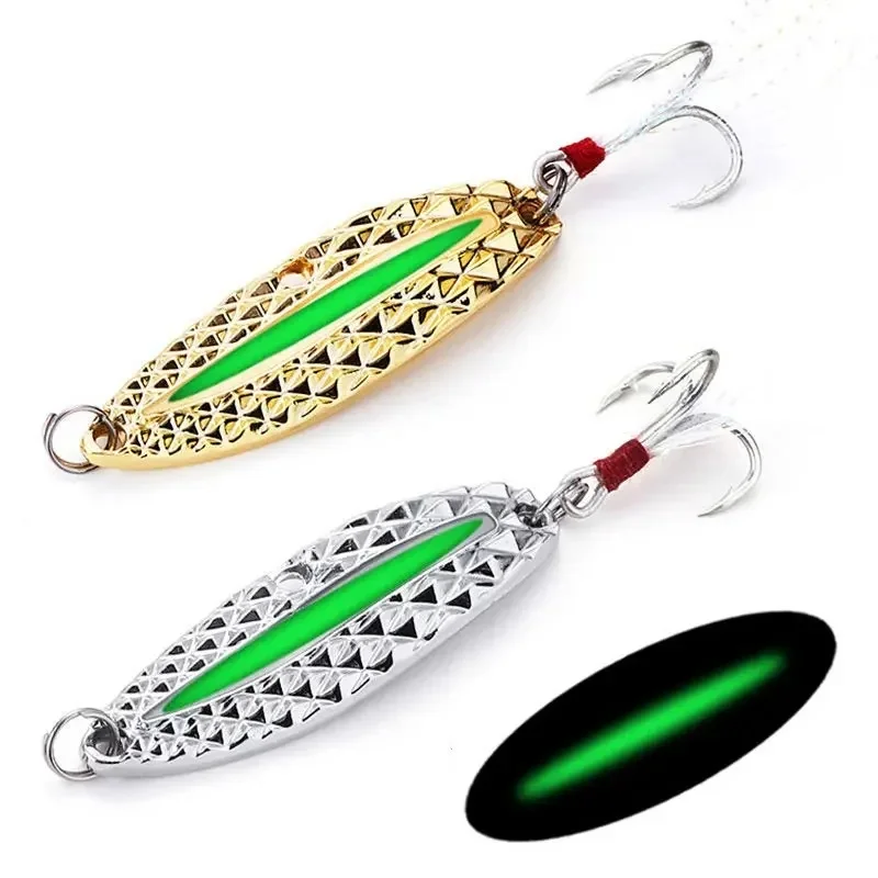 1-3Pcs Winter Metal Luminous Spinner Spoon Lure Bass Fishing Sequin Wobblers Artificial Bait Feather Treble Hook Tackle
