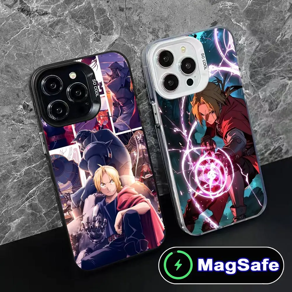 

Стальной чехол для телефона Эдварда Элрика для iPhone 16, 15, 14, 13, 12, 11 Pro Max Plus, полупрозрачный цветной чехол MagSafe, красивый роскошный чехол