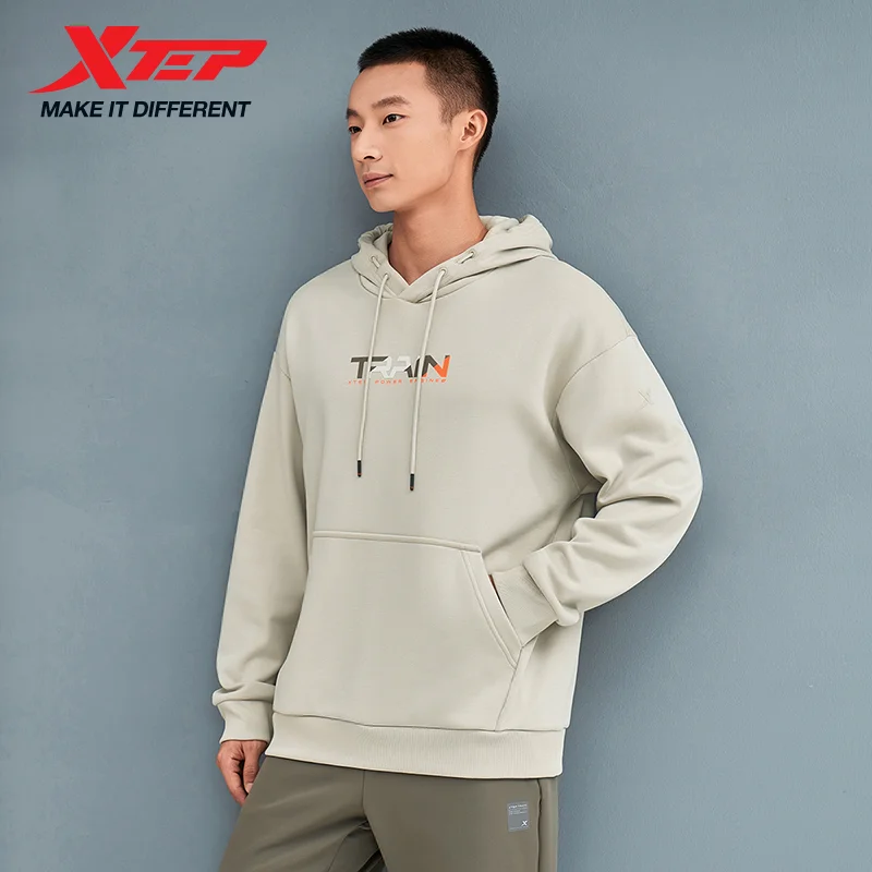 

Толстовка Xtep для мужчин, хлопковый классический повседневный ретро уличный стиль с капюшоном, модный пуловер для бега и отдыха, свитер 976429930161