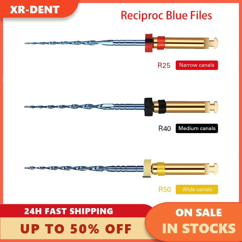 

6PCS Dental Reciprocal Blue Files R25 R40 R50 Reciprocation Endo NITI File Heat Dental Only One Files Endodontic Instrument