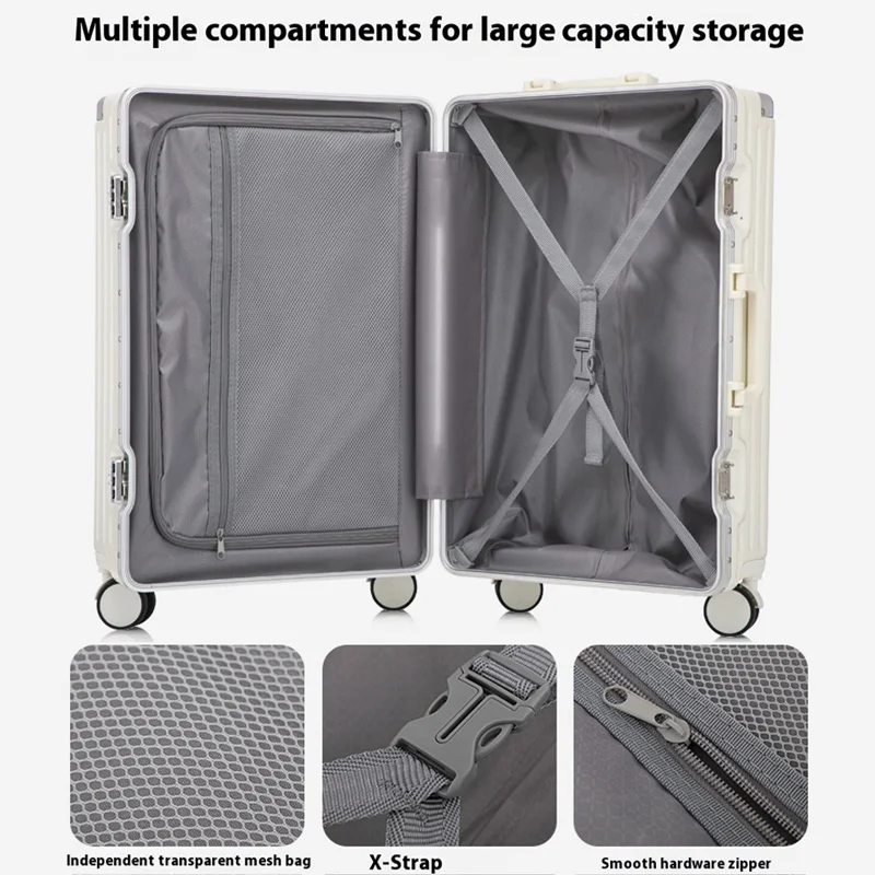 حقيبة سفر ABS مقاس 20/24/26 بوصة متعددة الوظائف بإطار من الألومنيوم مع حامل أكواب قابل للسحب وخطاف أمامي للرحلة