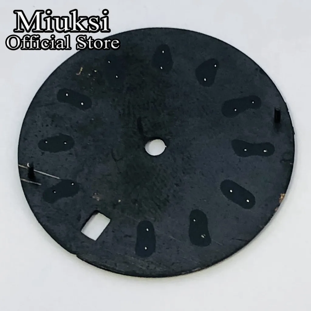 Miuksi 28.5mm sterile dial black blue green red silver yellow watch dial luminous dial fit NH35 movement