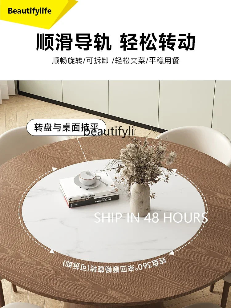 

46 деревянный обеденный стол, встроенный бытовой круглый стол из цельного дерева с поворотным столом, 8 человек, 10 человек, обеденный стол из каменной плиты