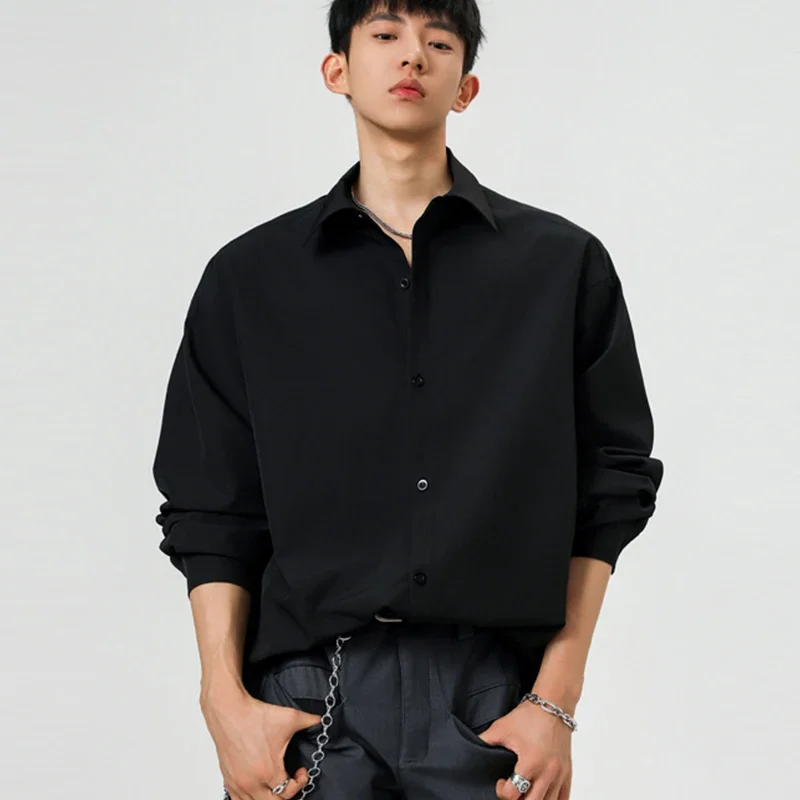 Men Oversized White Button‑Up Shirt Long Sleeve Lapel Collar Soft Breathable Loose Streetwear Business Daily Shirts For Male