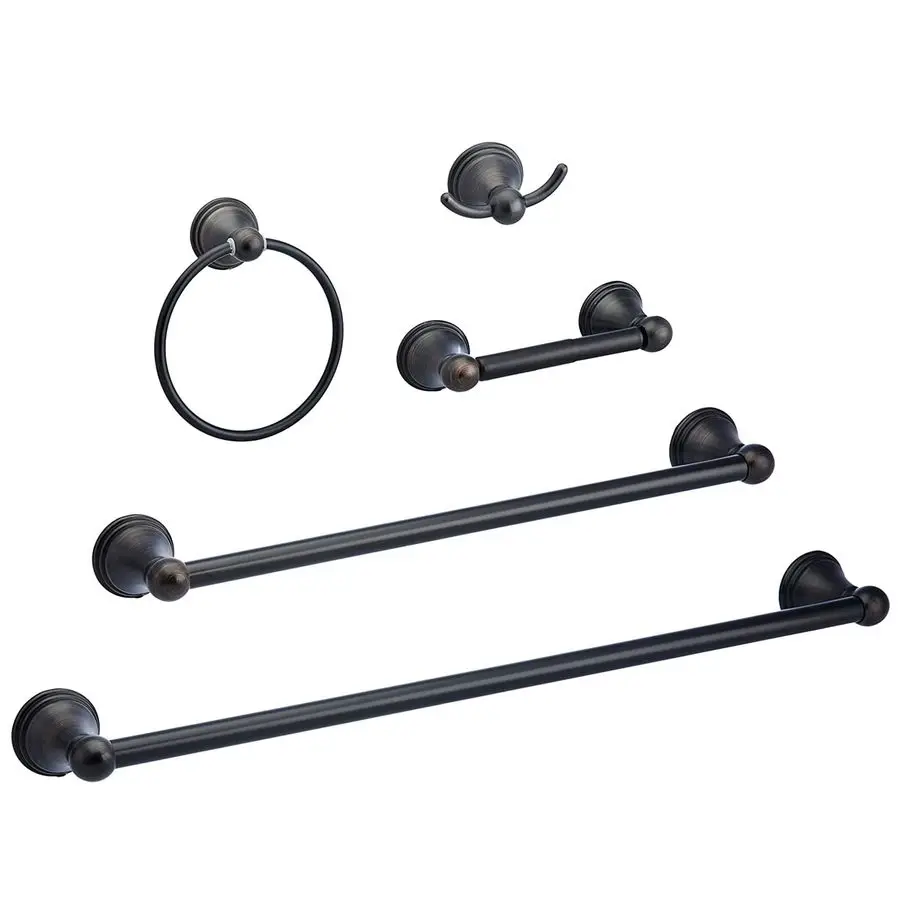 

Modern 5 Piece Bathroom Hardware Set, Oil Rubbed Bronze, Towel Bar, Toilet Paper Holder, Towel Ring, Robe Hook