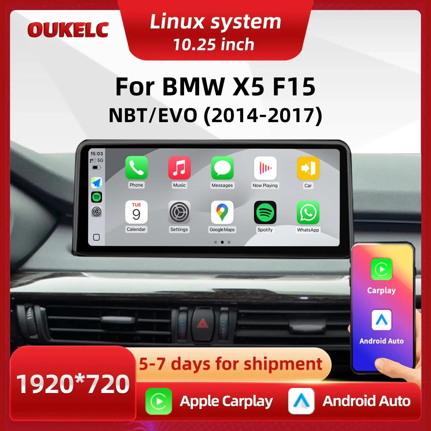 

For BMW X5 F15 X6 F16 Linux Multimedia Player Video BT Stereo Display Monitor Radio Wireless Carplay Android Auto Car Play Auto