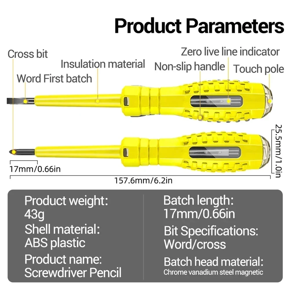 Bezdotykowy cyfrowy wskaźnik napięcia AC elektryk Tester długopis test indukcyjny woltomierz wkrętak krzyżowy płaski narzędzie ręczne