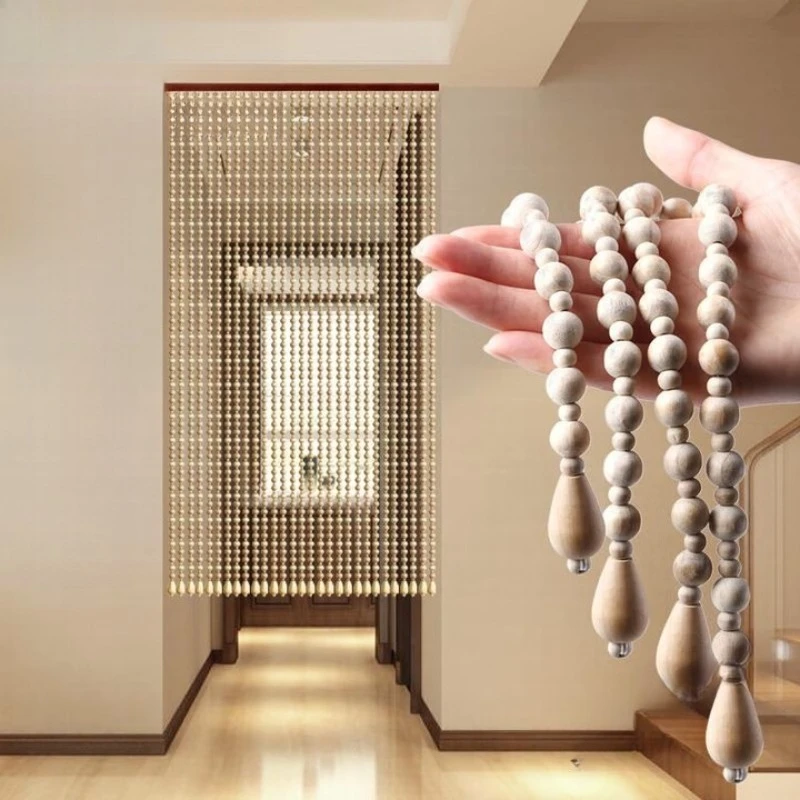 

Camphor wood bead door curtain household anti-mosquito fly bead curtain summer bedroom kitchen living room entrance partition