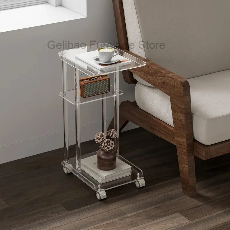 

Light Luxury Acrylic Three-layer Mobile with Wheels Living Room Furniture Transparent Side Table Bedroom Bedside Computer Table