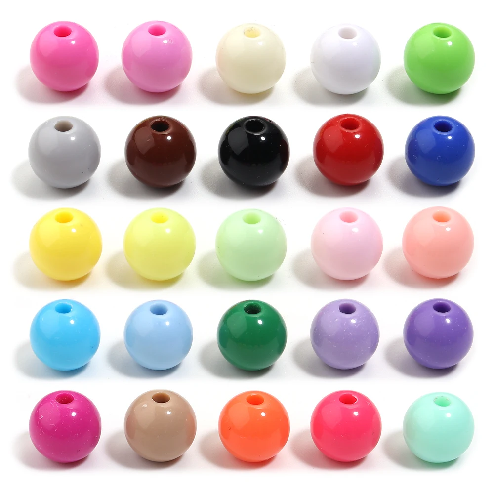 10-100Pcs/Lot 6-20mm Solid Color Round Acrylic Beads Loose Spacer Beads For DIY Keychains Decoration Handmade Crafts Accessories