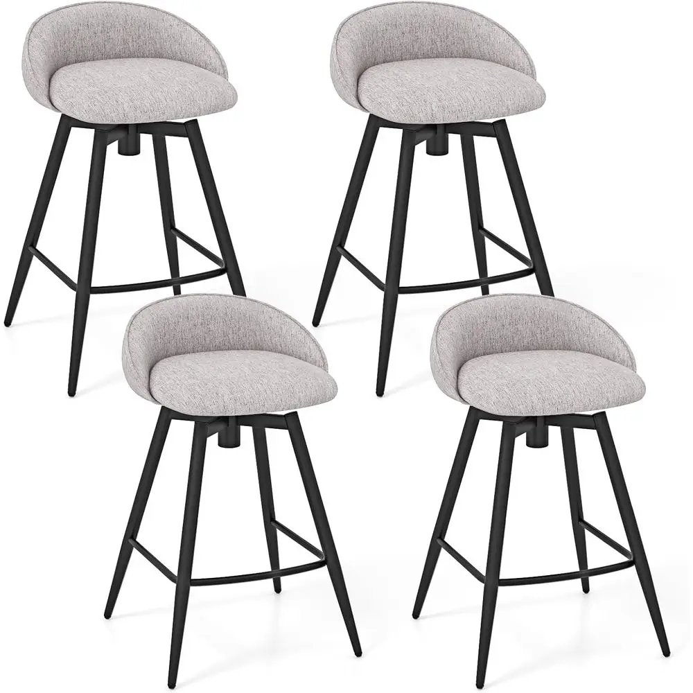 

Set of 4 25 Grey Upholstered Swivel Bar Stools with Footrest for Counter Height, Suitable for Kitchen Island, Cafe & Pub Use