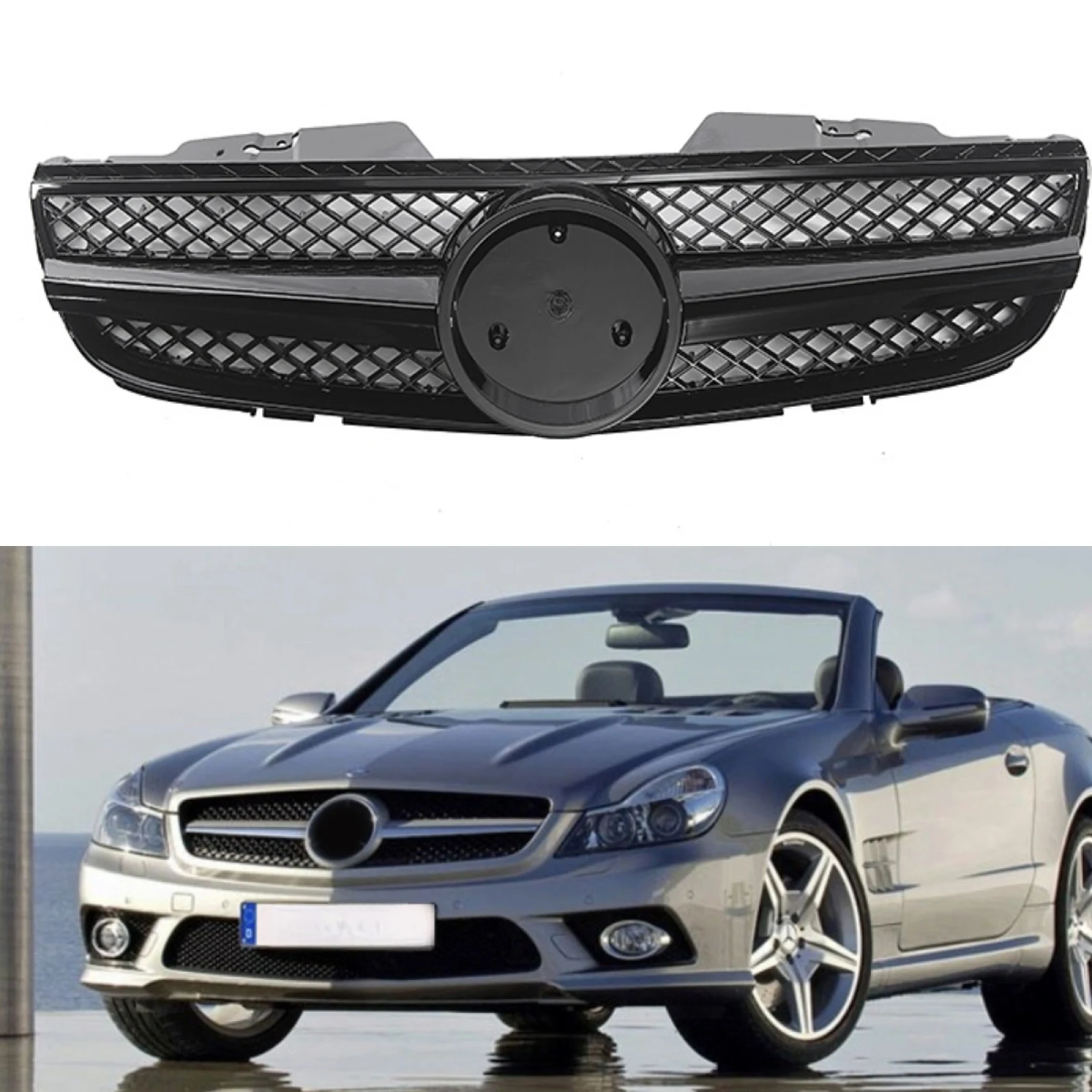 Car Front Racing Bumper Grille Mesh Black for Mercedes Benz R230 SL550 SL63 2007-2009