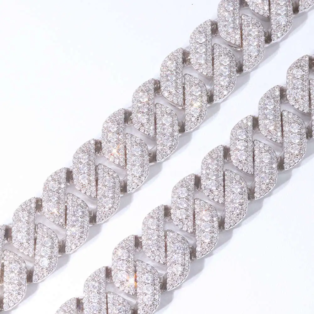 Luxury Bling Hip Hop Chain 16mm Wide Iced Out 925 Silver Necklace Set D/vvs Moissanite Diamond Cuban Link Chain.