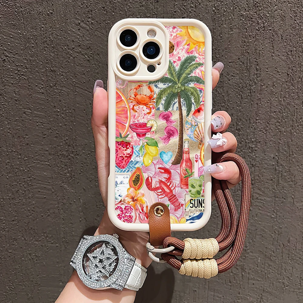 Urlaubs-Strand-Collage Silikon-Handyhülle für iPhone 17 16 17 Pro 15 14 13 12 11 Pro Max 16E 7 8 Plus XR XS mit Lanyard-Hülle – Detail 1