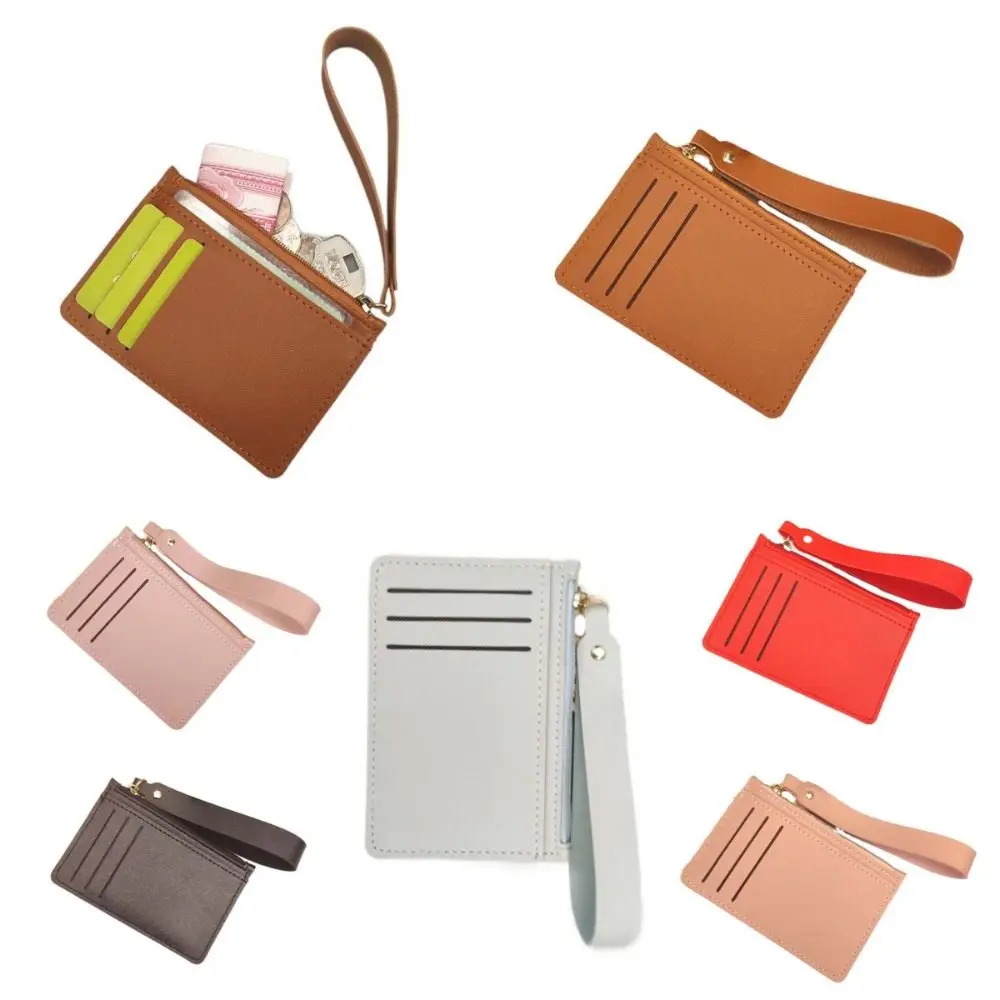 

With Lanyard Leather Coin Purse Card Case Multi-position Leather Short Wallets Simple Money Bag ID Credit Card Holder