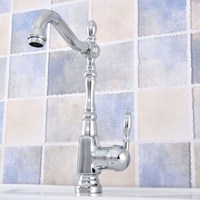 Polished Chrome Brass Kitchen Sink Faucets Single Handle Hole 360 Swivel Spout Basin Faucet Cold Hot Water Taps Lsf645