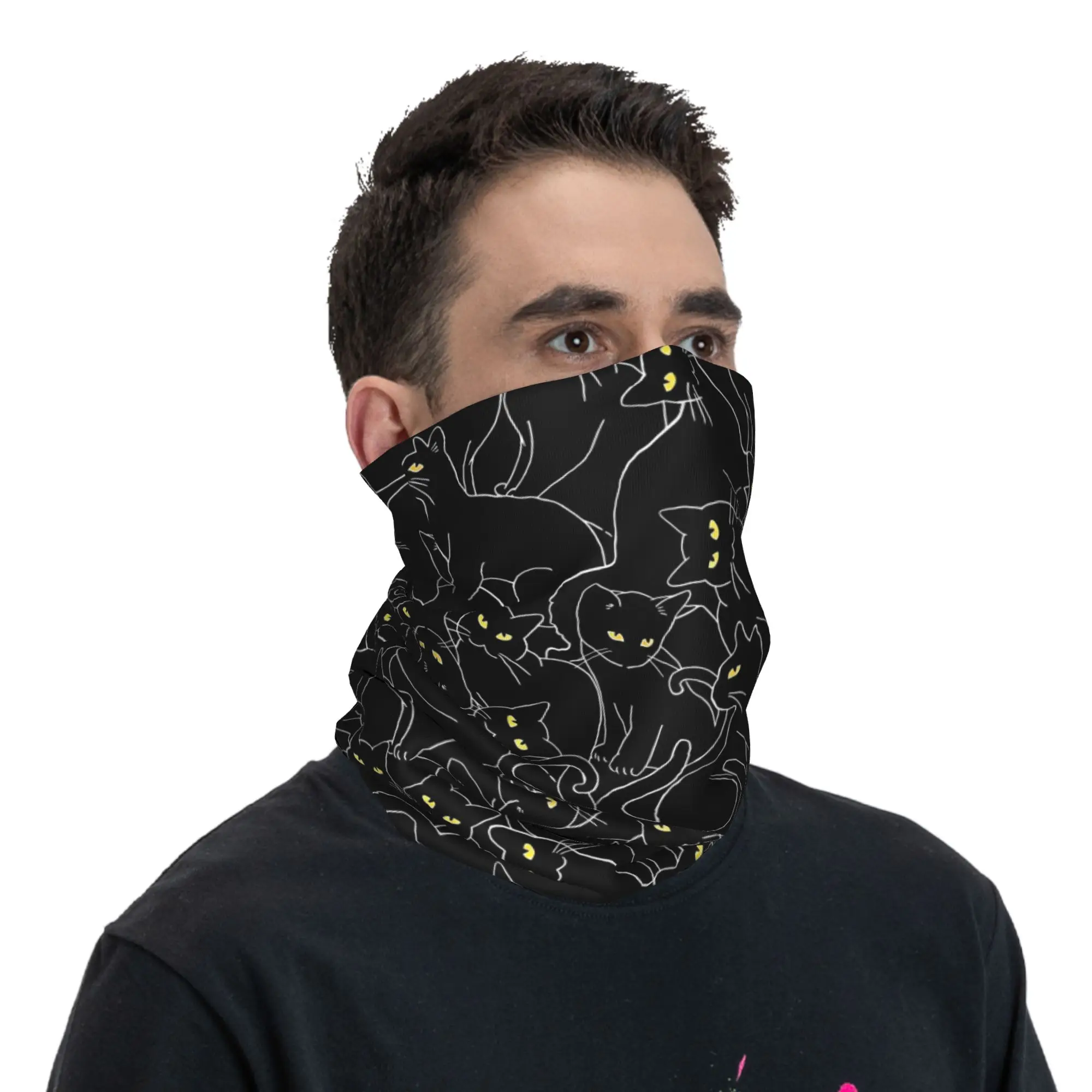 Cute Black Cat Bandana Winter Neck Warmer Women Windproof Wrap Face Scarf for Hiking Funny Kitten Pet Lovers Gaiter Headband image 5