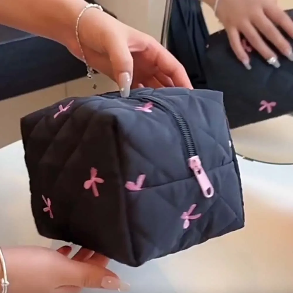 Tas tangan kosmetik pita kain 3D, kantung mencuci multifungsi kapasitas besar Organizer perlengkapan mandi tas Makeup bordir luar ruangan