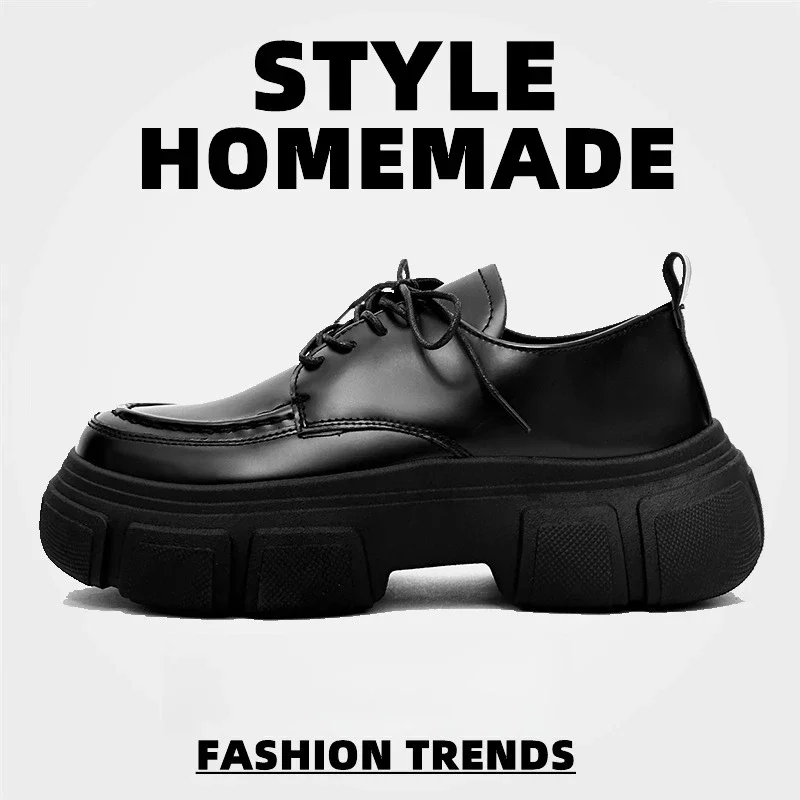 

Men's Black Casual Sneakers Comfortable Platform Shoes Men Designer Height Increasing Sneakers Men Casual Leather Sports Shoes