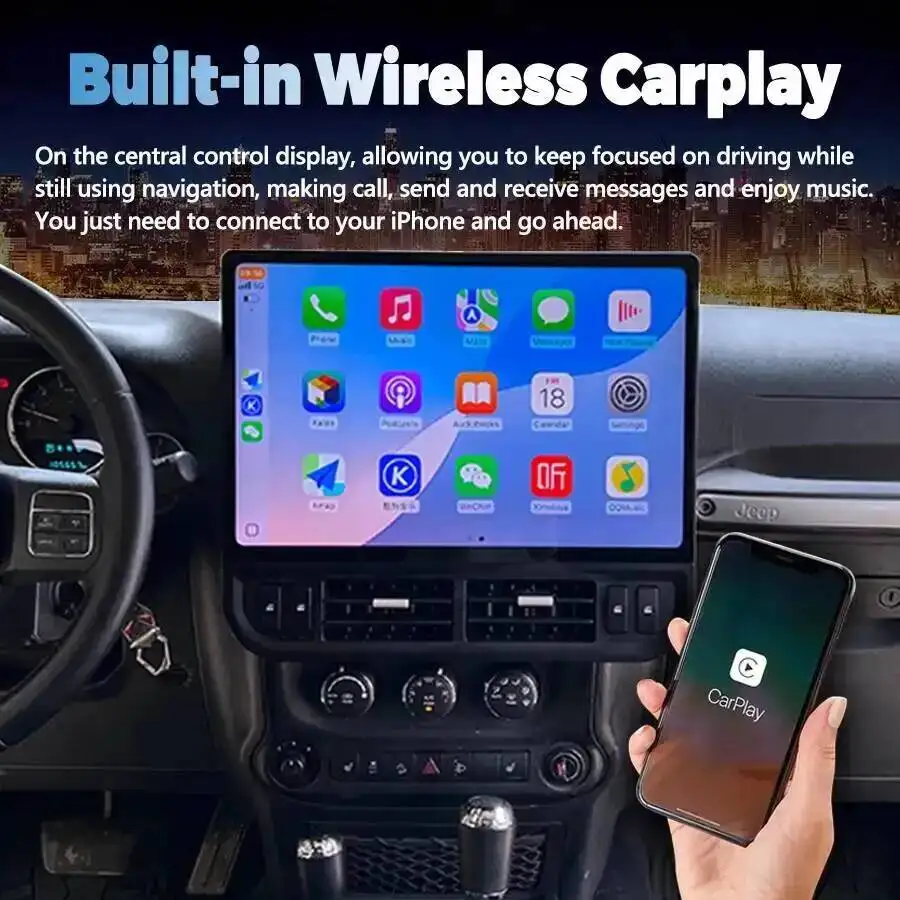 16.8inch Android For Jeep Wrangler 2011-2017 Carplay Stereo Navigation GPS Multimedia Player Car Autoradio 4G WiFi Bluetooth DSP