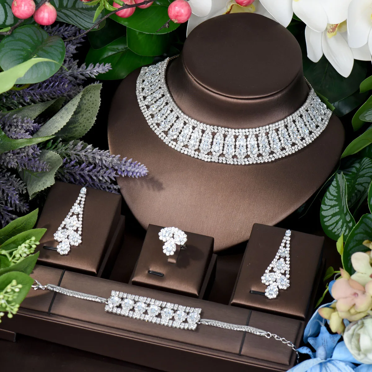 HIBRIDE Trendy Flower Shape Choker Necklace Earring Set For Women Elegant Luxury Ladies Jewellery With High Quality bijoux N-287
