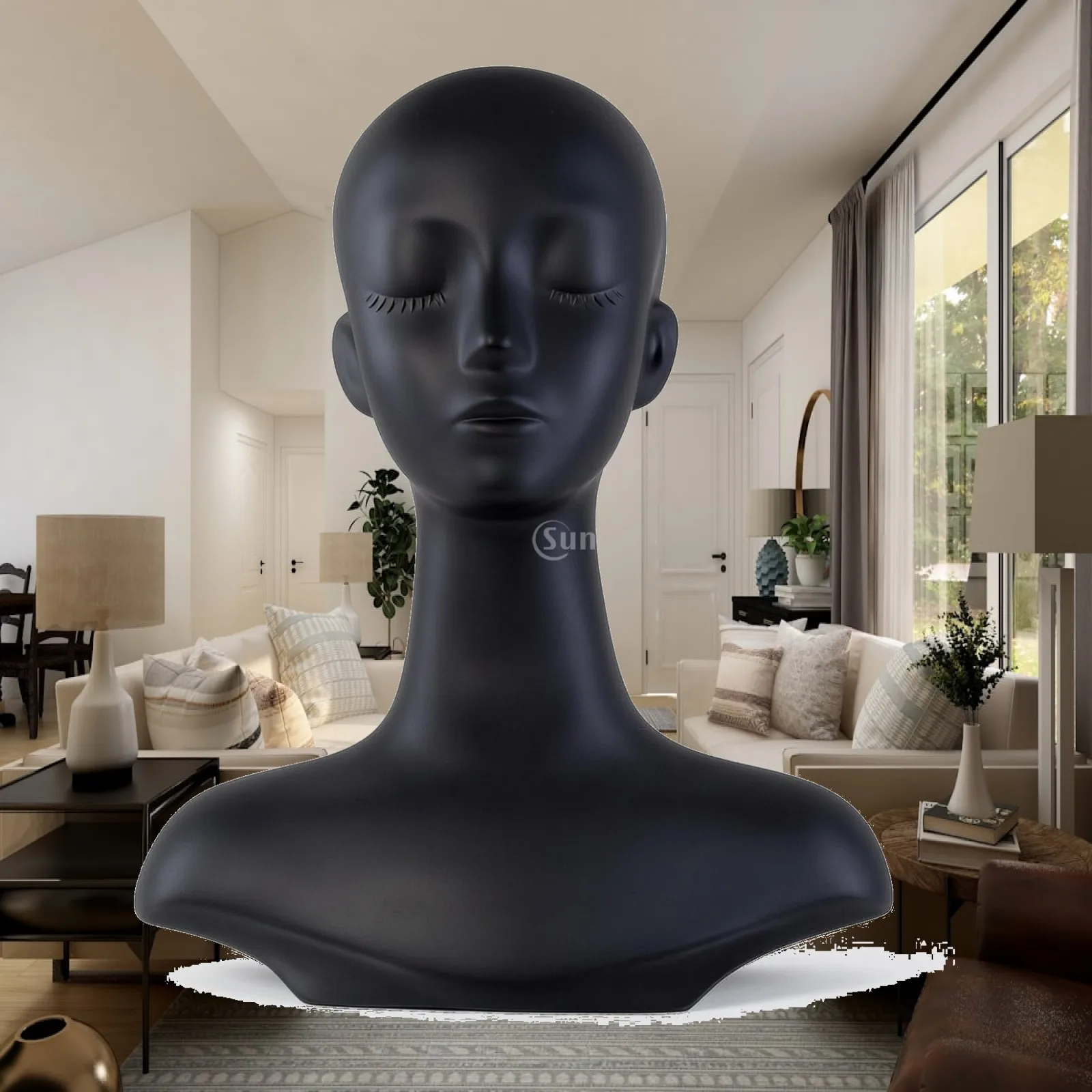Mannequin Bust with Long Neck, Abstract Display Head with Shoulders,