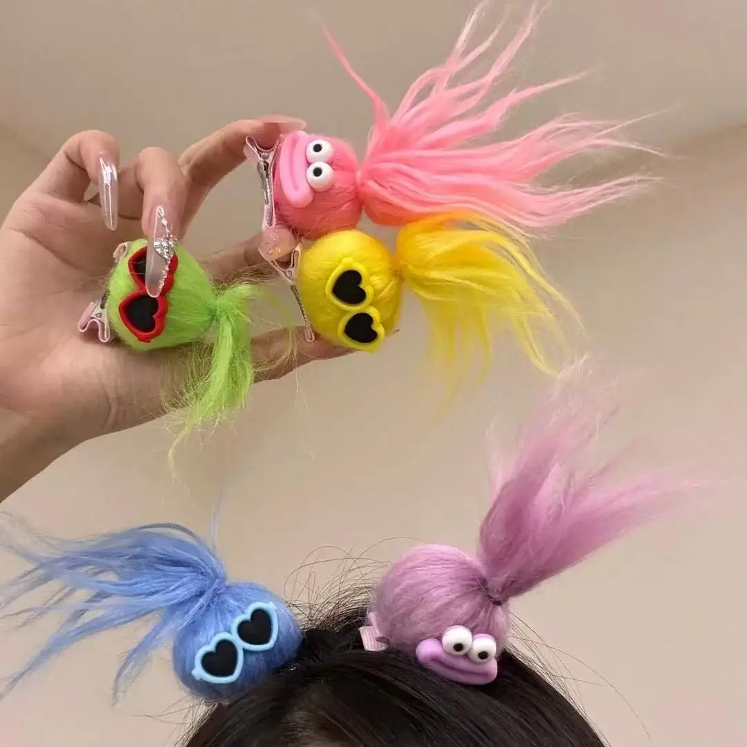 1/5PC Funny Troll Doll Snap Hair Clips Colorful Fluffy Wig Barrette Girls Cute Y2K Daily Party Novelty Hair Decor