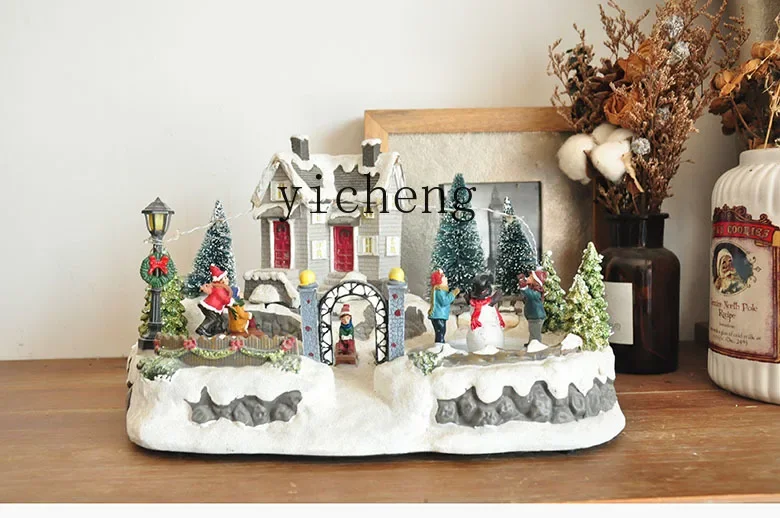 XL Country Hand Painting Christmas Playground Rotating Light Scene Decoration Music Box Decoration