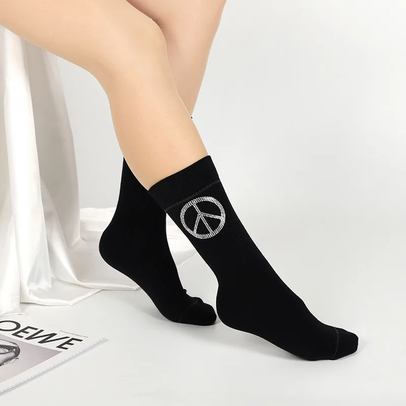 

Fashion Women Socks Mid Calf with Shiny Crystal Rhinestones Cotton Comfortable