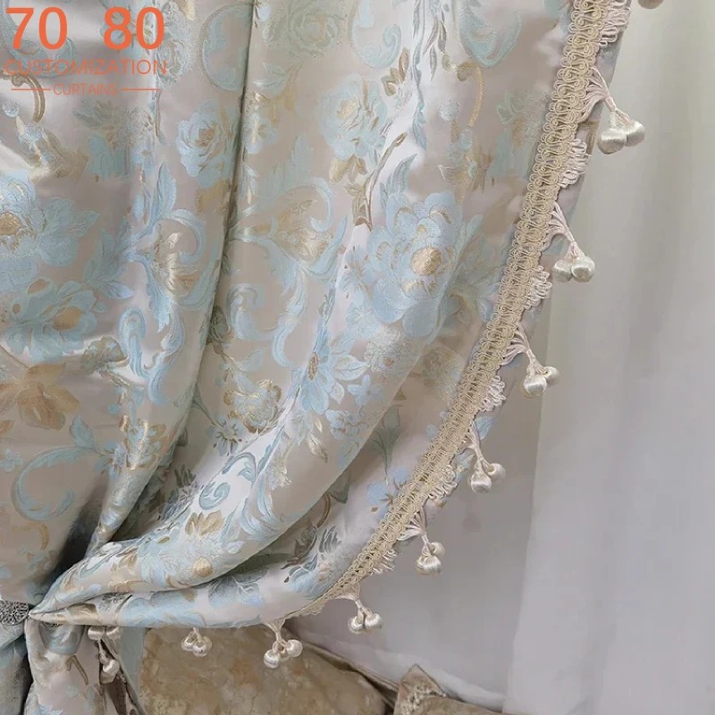 

New Chinese Style Gold Silk Jacquard Thickened Blackout Curtains for Living Room Bedroom French Window Balcony Partition Villa