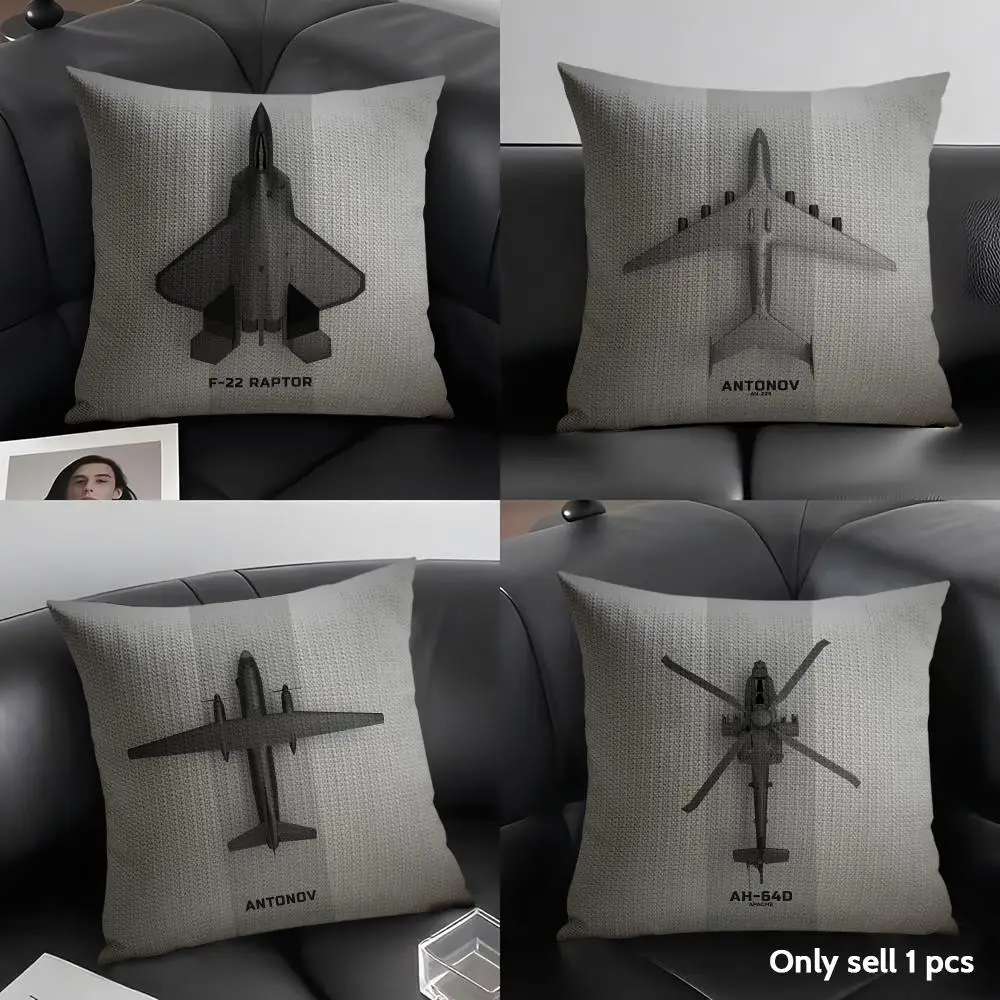 Minimalist Airplane Design Cushion Cover Natural Linen Organic Fabric Double-Sided Printing Breathable Perfect Gift for Decor
