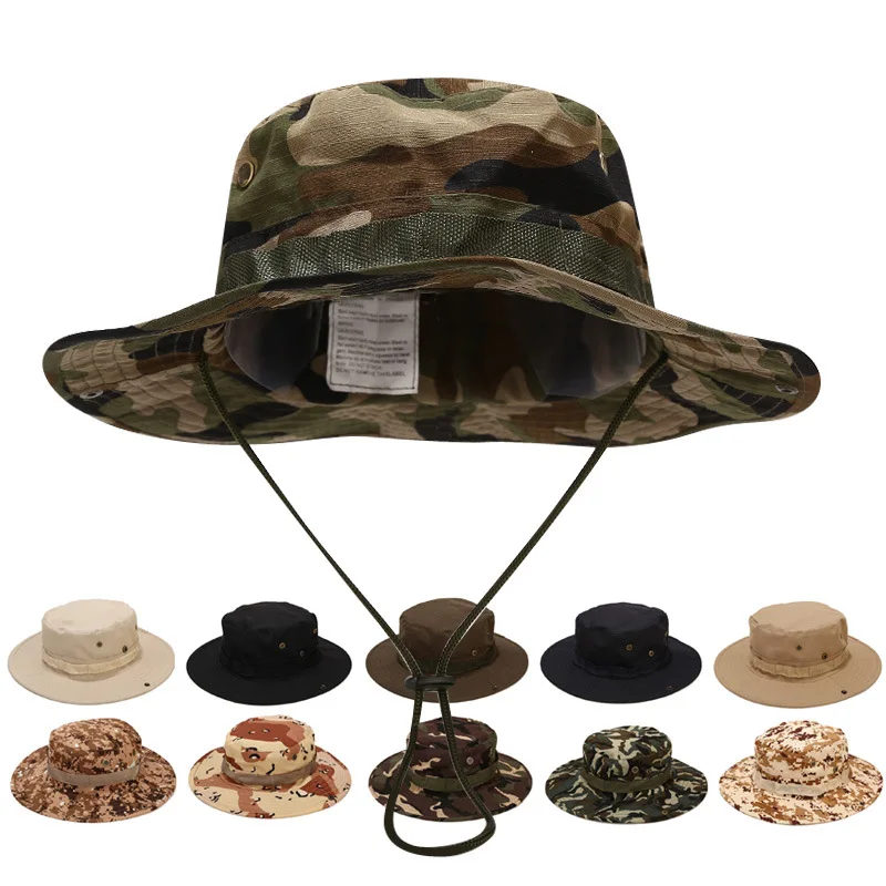 Camouflage Bonnie Hats Men Tactical Army Bucket Hats Military Panama Summer Bucket Caps Hunting Hiking Outdoor Camo Sun Protect