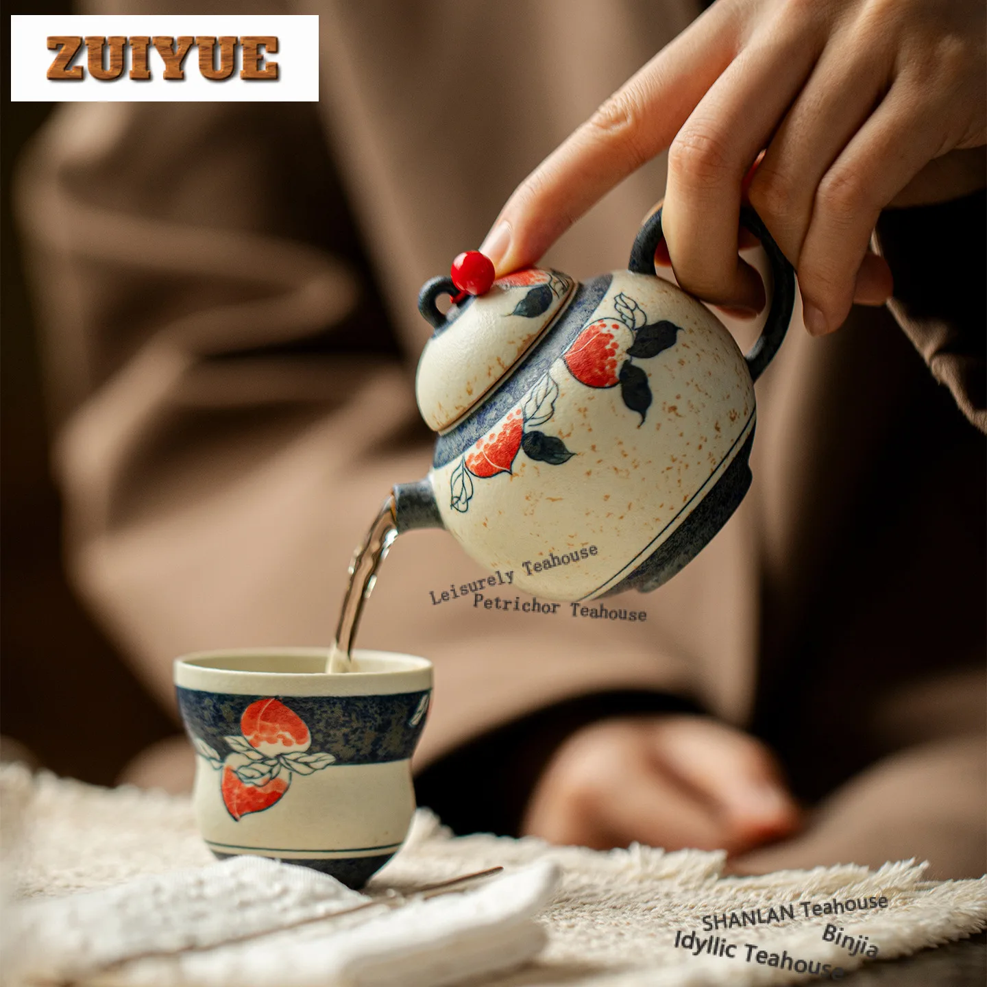 160ml Hand-painted Peach Teapot Vintage Tea Infuser Pot Household Tea Maker Kettle With Ball Hole Tableware Supplies Collection