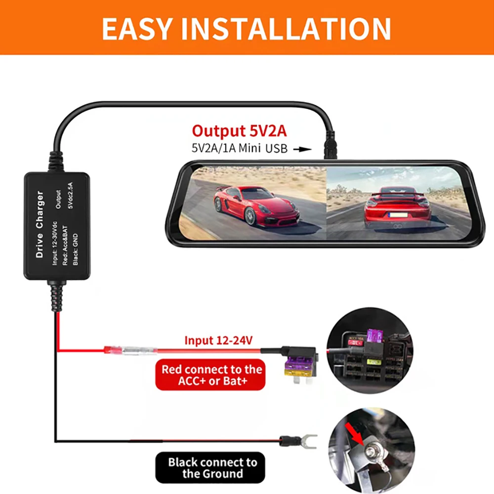 

USB C 12V to 5V 2A Step Down Voltage Module Cable for Driving Recorder Navigator Electronic Dog Low Voltage Power Protection