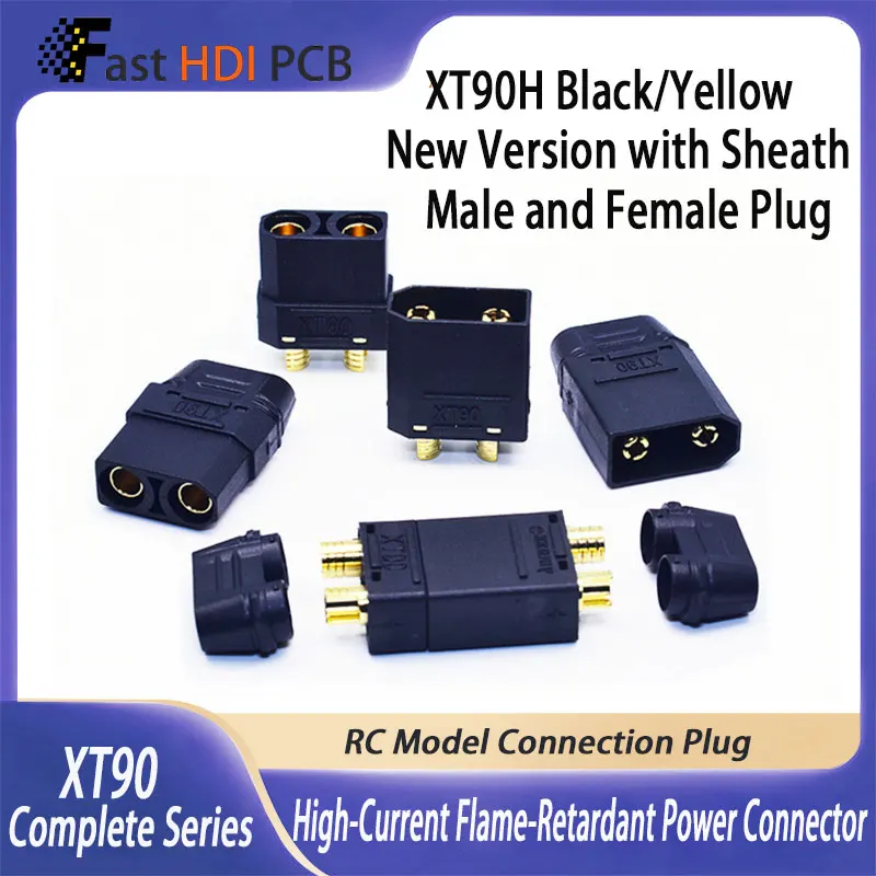 Anti-Spark XT90H-M Connector with Cap 45A High Power Gold Plated Terminals for Aerospace Military Automotive Applications