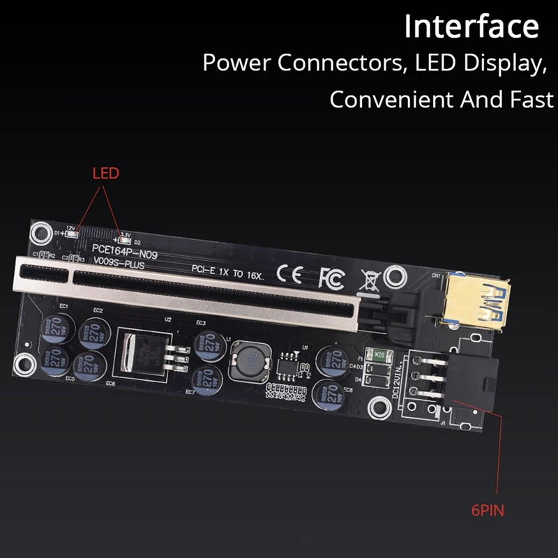 10 Pcs VER009S Plus PCI-E PCIE Riser Card 009S PCI Express Adapter Molex 6Pin SATA To USB 3.0 Cable 1X 16X Extender