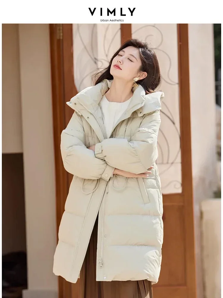 Vimly Winter Hooded Puffer Down Jacket Women 2023 Lightweight Windproof Thick Warm Straight Long Overcoat Female Outerwear 50699