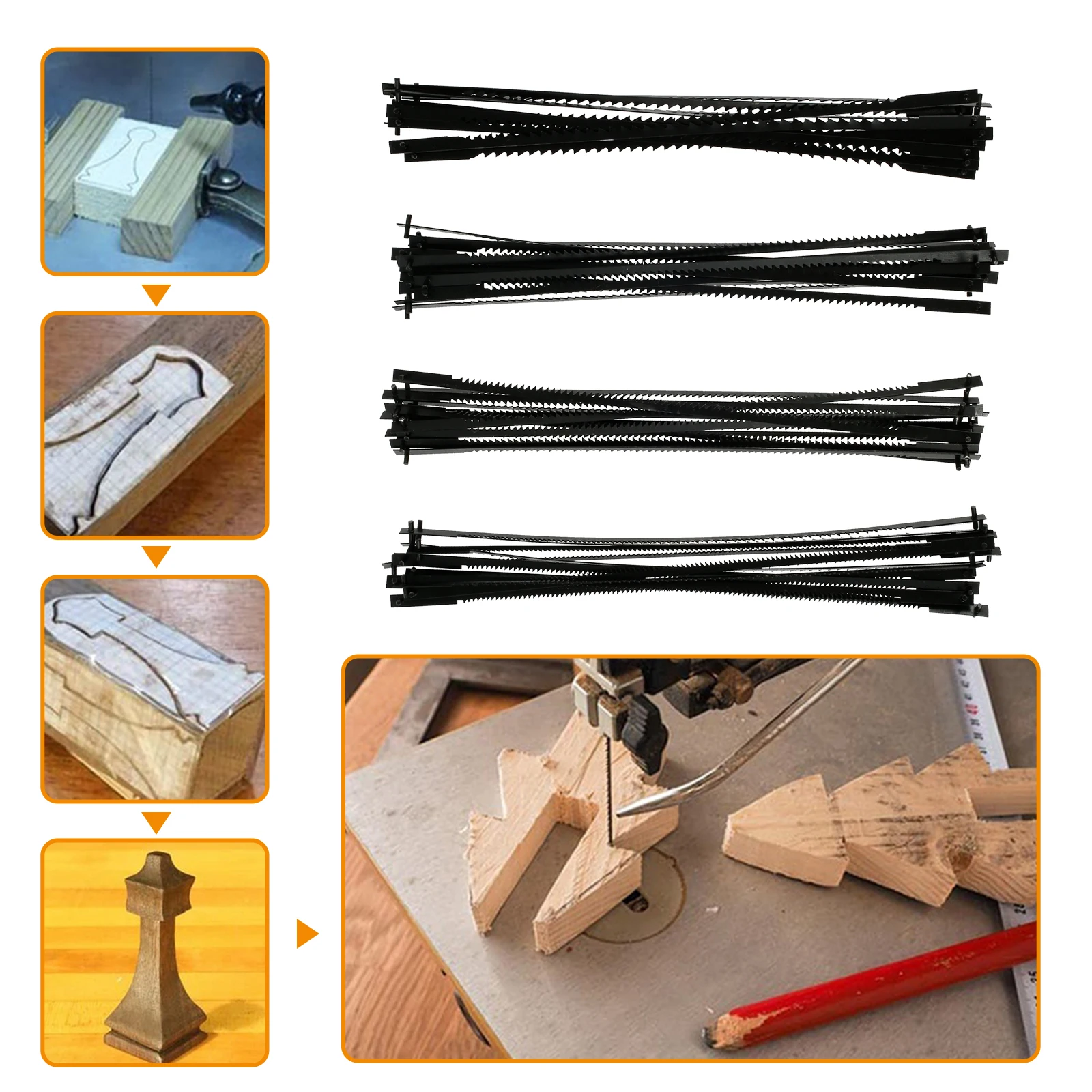 48Pcs Scroll Saw Blade Set 5 Inch Pin End Scroll Saw Blades SK5 Carbon Steel Coping Saw Blade Jig Saw Blades Woodworking Tools