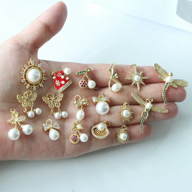 10 قطعة/18 كيلو الذهب مطعمة الزركون اللؤلؤ قلادة الإكسسوار القوس الجوف شرابة قلادة سوار ذاتي الصنع قلادة صنع المجوهرات