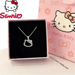 Anime Sanrio naszyjnik HelloKitty dzieci dziewczyna wisiorek naszyjnik Kawaii inkrustowane diamentami kryształowa biżuteria kreskówka pudełko prezent urodzinowy