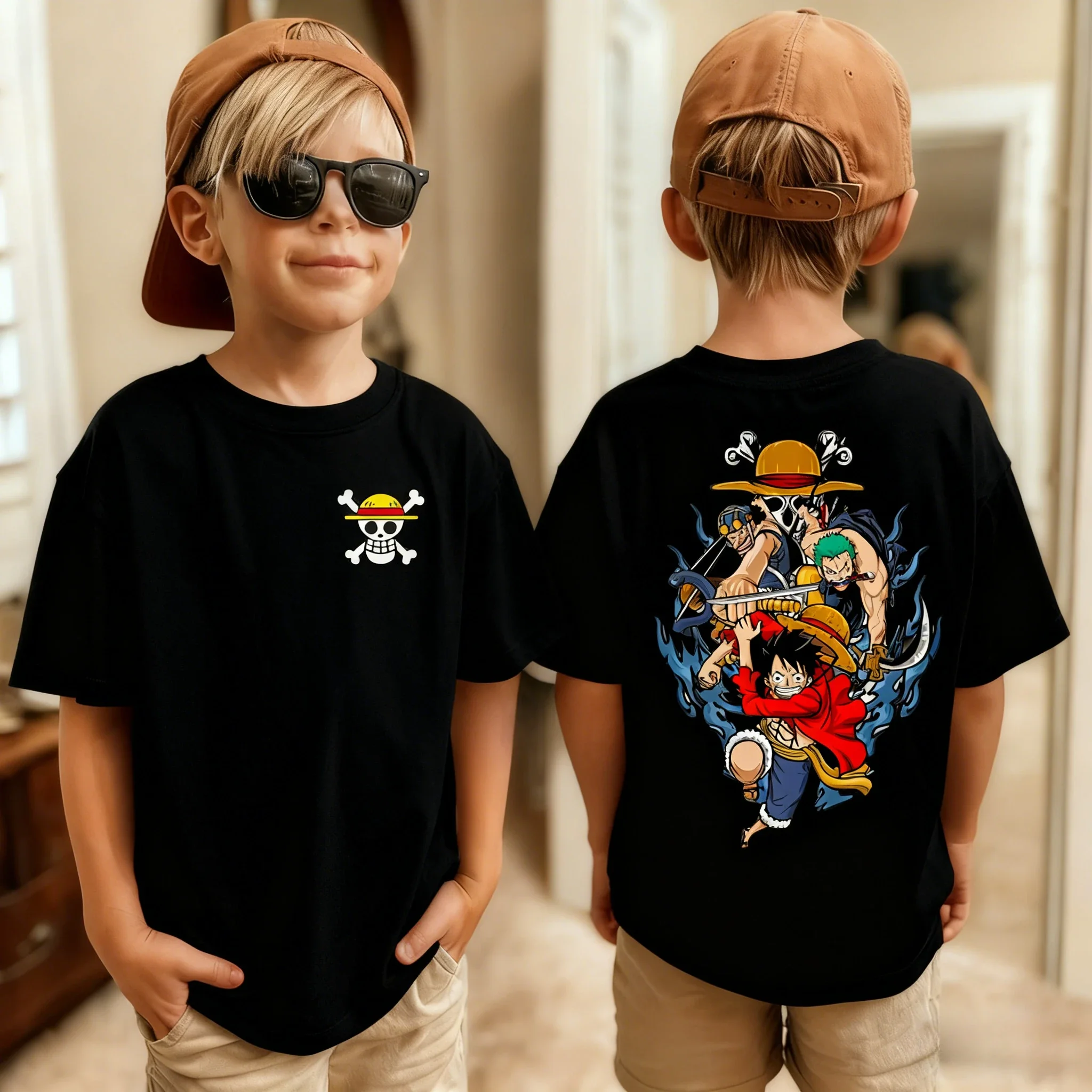 One Piece Japanese Anime Printed Men's T-Shirt Roronoa Zoro Boy Children's Harajuku Short Sleeve Kids Luffy T-shirt Clothing